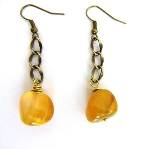 Yellow Stone Chunky Brass Chain Drop Earrings